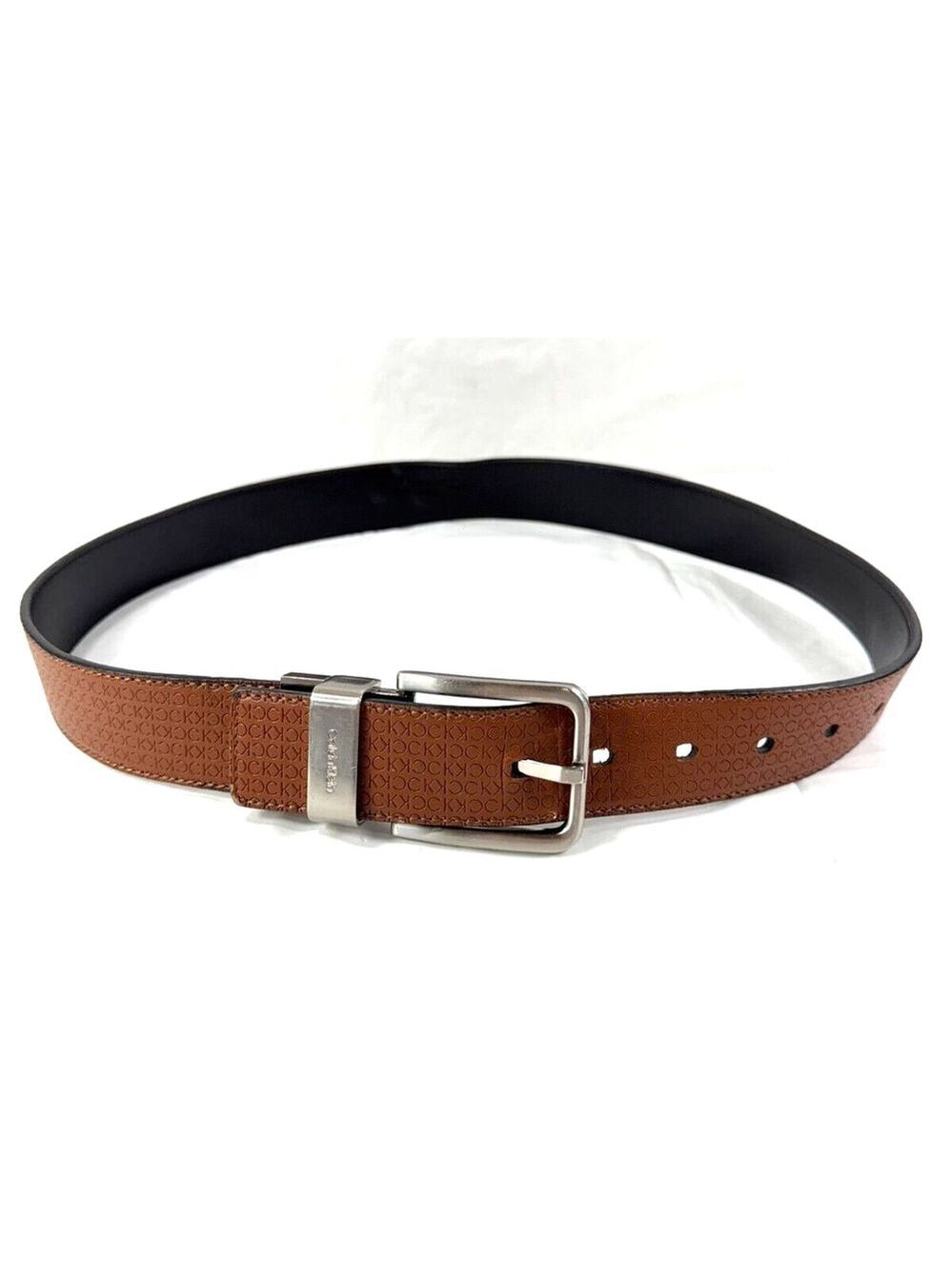 Calvin Klein Mens Brown Leather Belt Size S 30-32 monogrammed CK
